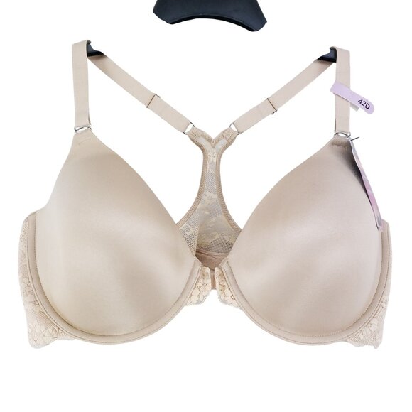 Maidenform Womens Front Close Racerback Bra 42D Beige Lace Front Close Smoothing - Picture 1 of 7
